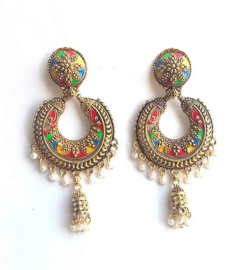 2 pair of oxidized gold plated alloy metal chandbali earrings for women & girls