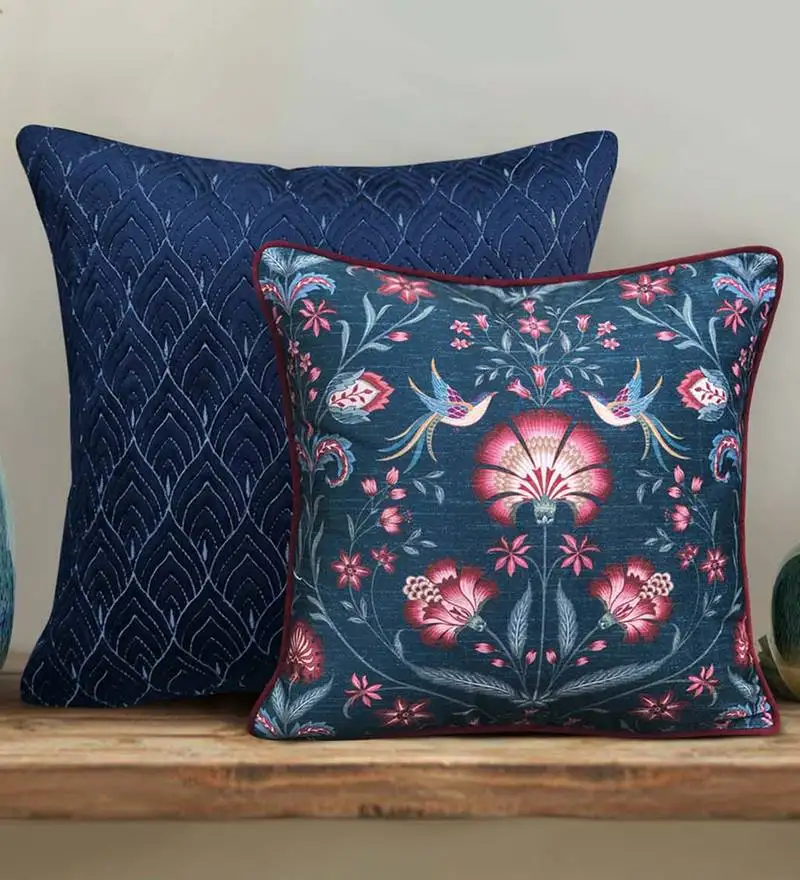 Rang bagh blue cushion cover 16x16 | luxury decorative pillow online