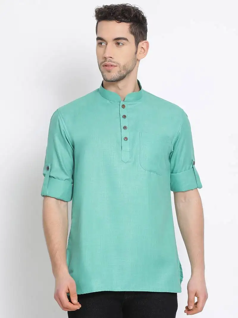 Men's cotton solid kiwi colour straight short kurta