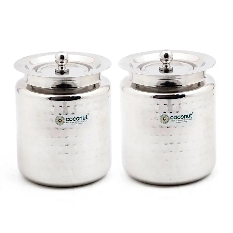 Hammered ghee pot :: oil pot with lid - set of 2 pieces - 750 ml each