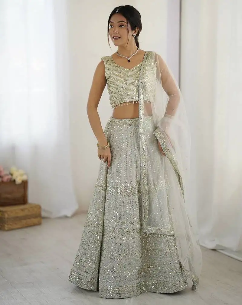 Grey georgette sequins dori work lehenga choli