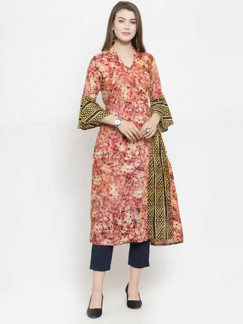 Indibelle wine rayon printed a-line kurta with ankle length trouser