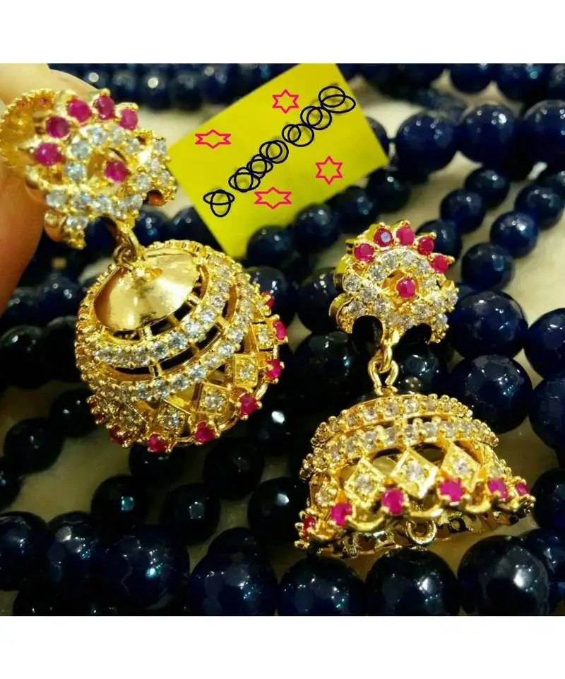Gorgeous high gold plated white ane red colour stones jumkas