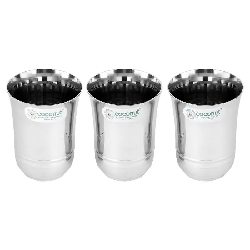 Coconut stainless steel b2 plain water glasses - set of 3 - capacity - 300ml each glass
