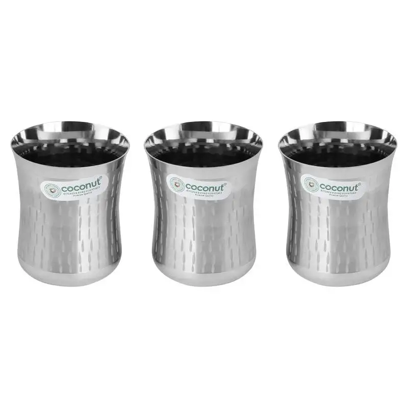 Coconut stainless steel a20 shower water glasses set of 3-capacity-250 ml each glass