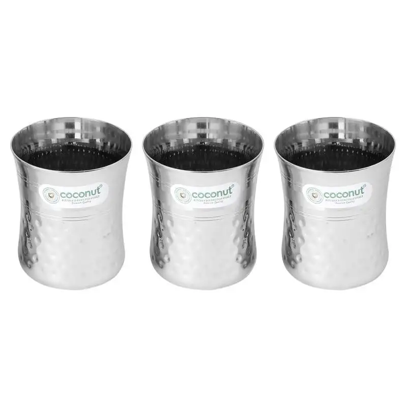 Coconut stainless steel a14 nexa hammered glasses - set of 3 - capacity - 250 ml each glass