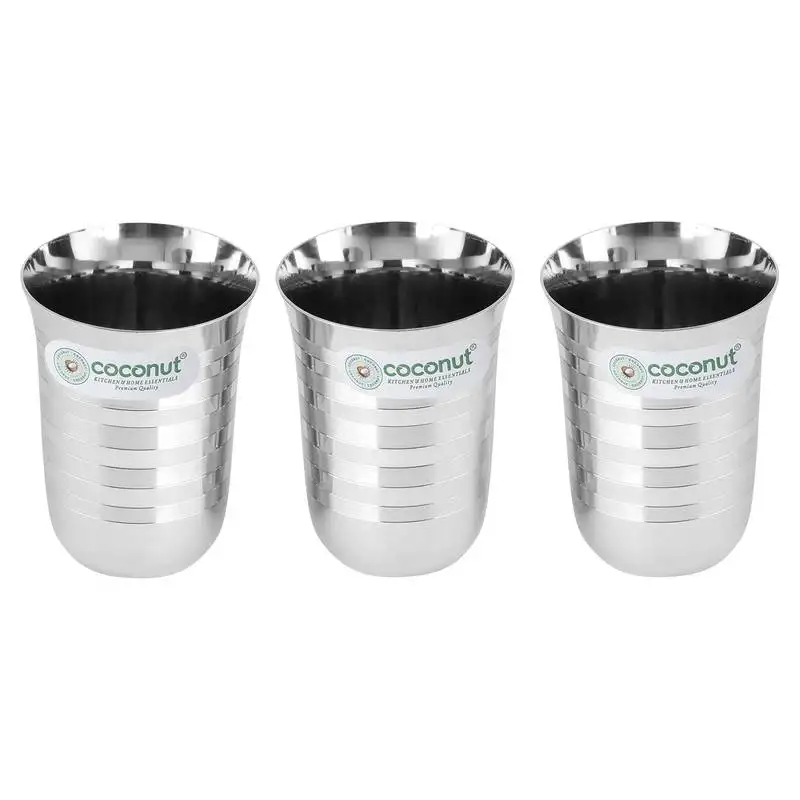 Coconut stainless steel a1 water glasses - set of 3 - capacity - 350ml each glass