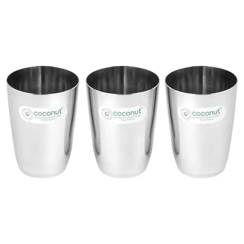 Coconut stainless steel b26 craft water glass set of 3 - diameter 7.5 cm - capacity - 250ml each glass