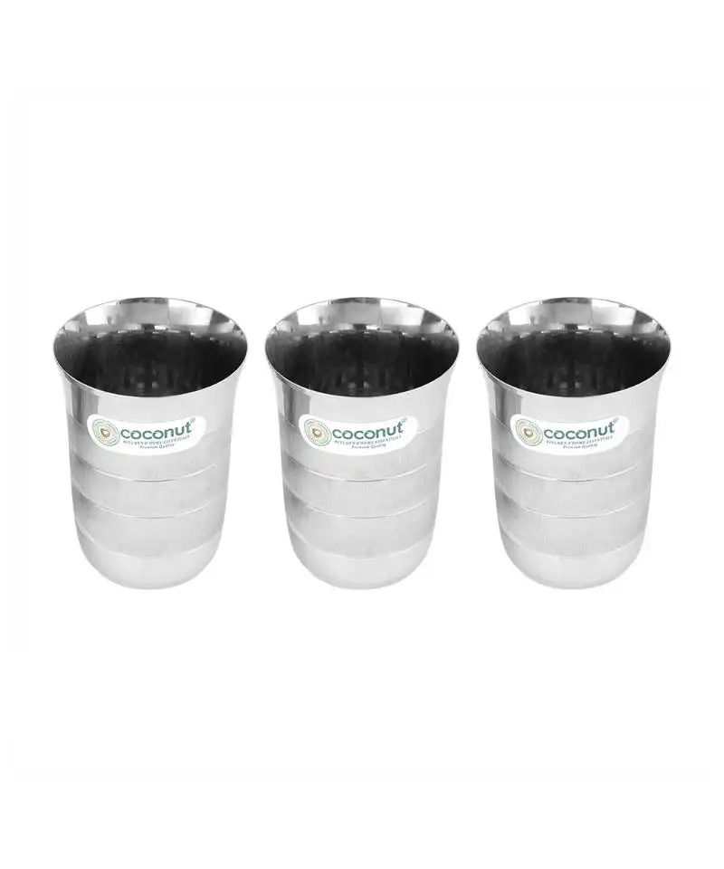 Coconut stainless steel a3 water glasses - set of 3 - capacity 320ml each glass