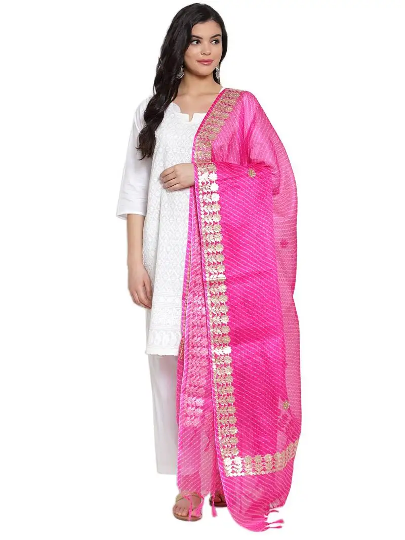 Pink cotton doriya gota patti work dupatta