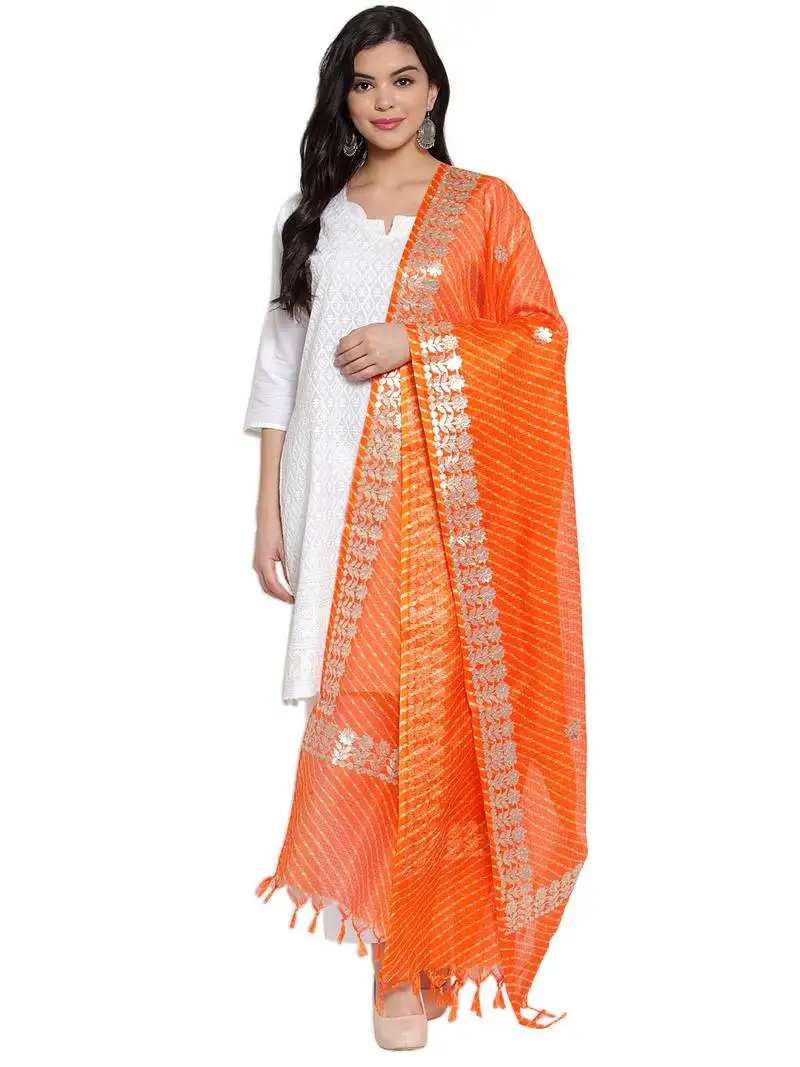 Orange cotton doriya gota patti work dupatta
