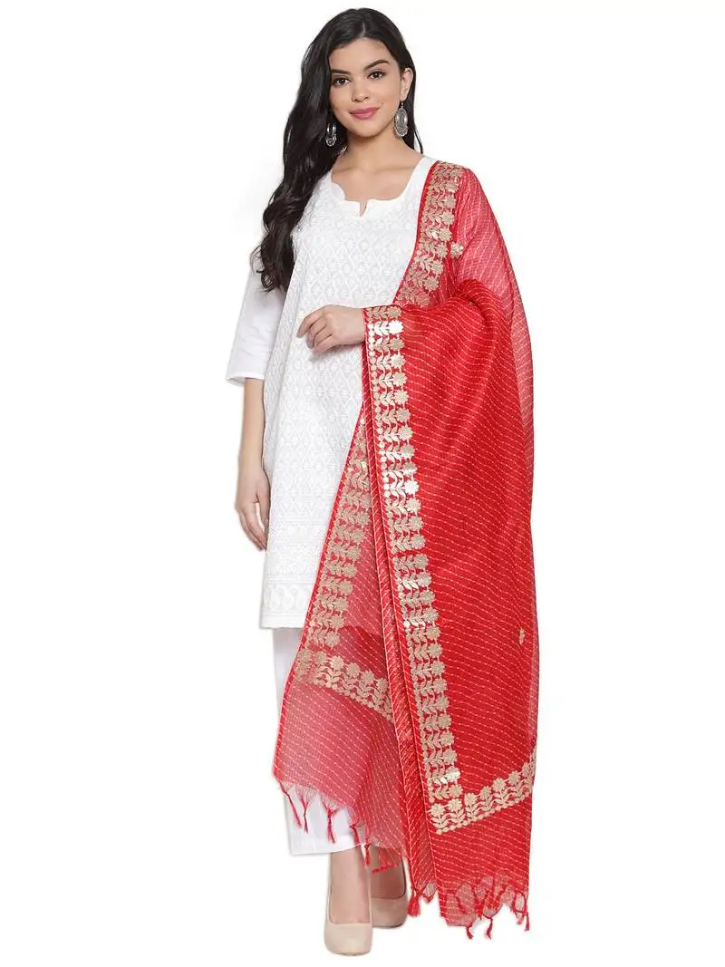 Red cotton doriya gota patti work dupatta