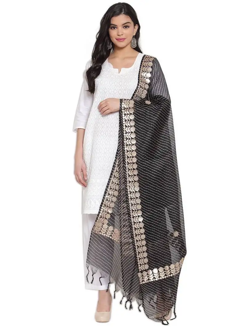 Black cotton doriya gota patti work dupatta