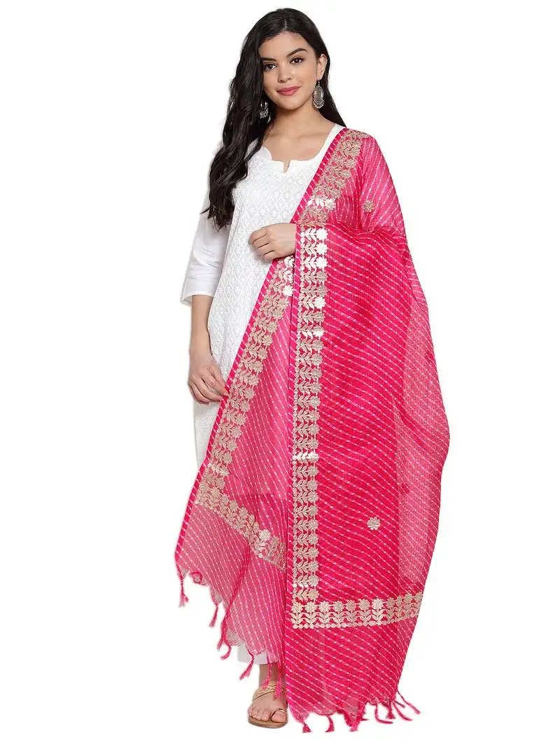 Magenta cotton doriya gota patti work dupatta