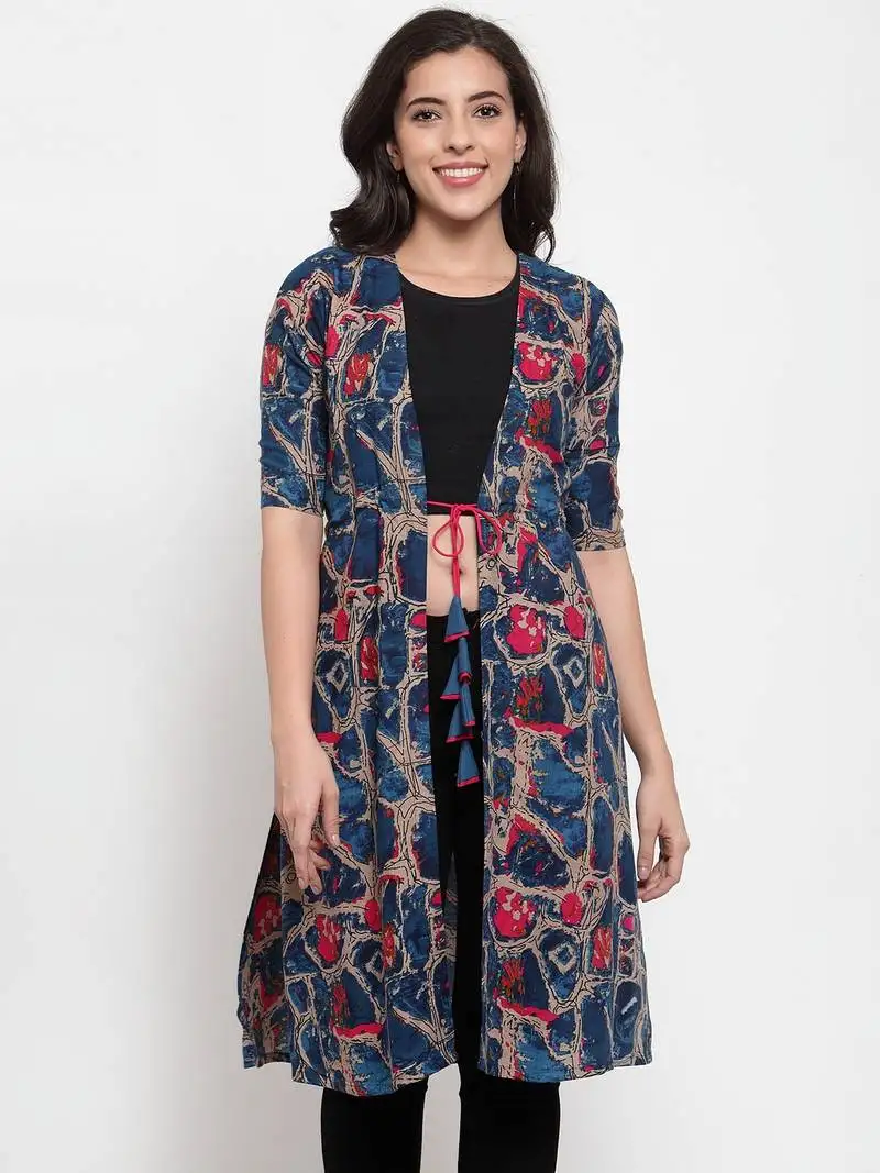 Indibelle rayon blue abstract print shrug cape
