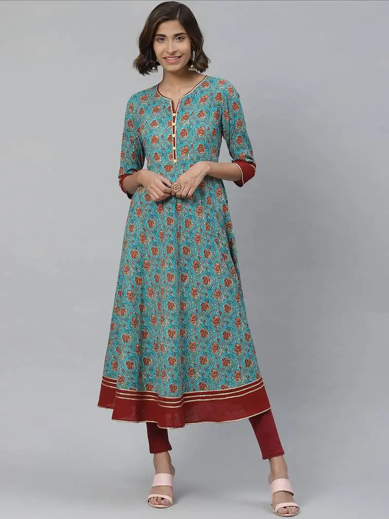 Women's kantha floral print anarkali kurta