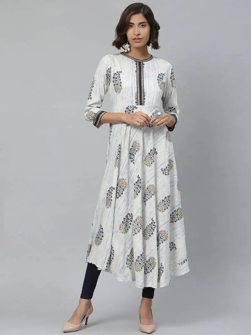 Women's rayon tie dye floral print anarkali kurta