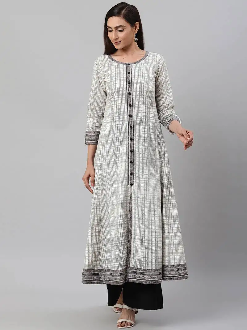 Women's cotton slub geomatrical printed anarkali kurta