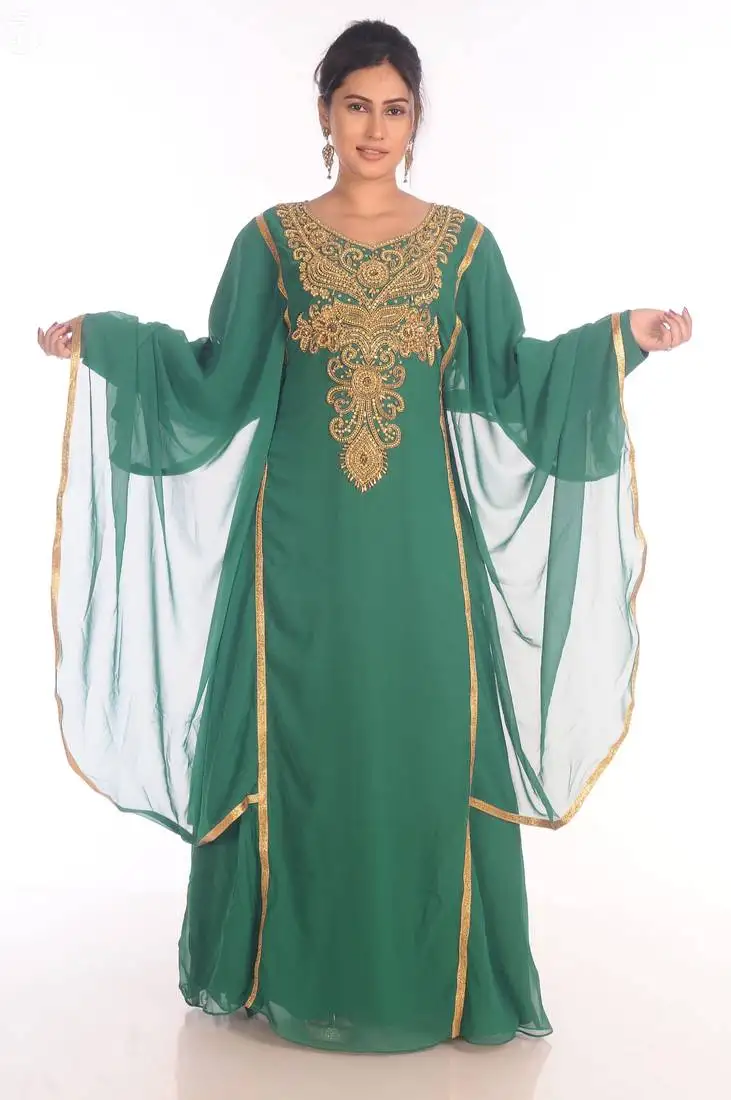 Sale !! 2021 moroccan islamic rama green kaftan beach fancy modern floor length bell sleeve for women dress