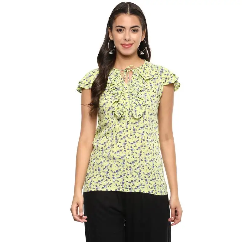 Women's green rayon printed top