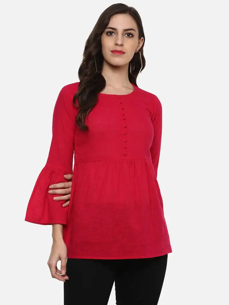 Women's pink women's::Girls cotton slub solid top