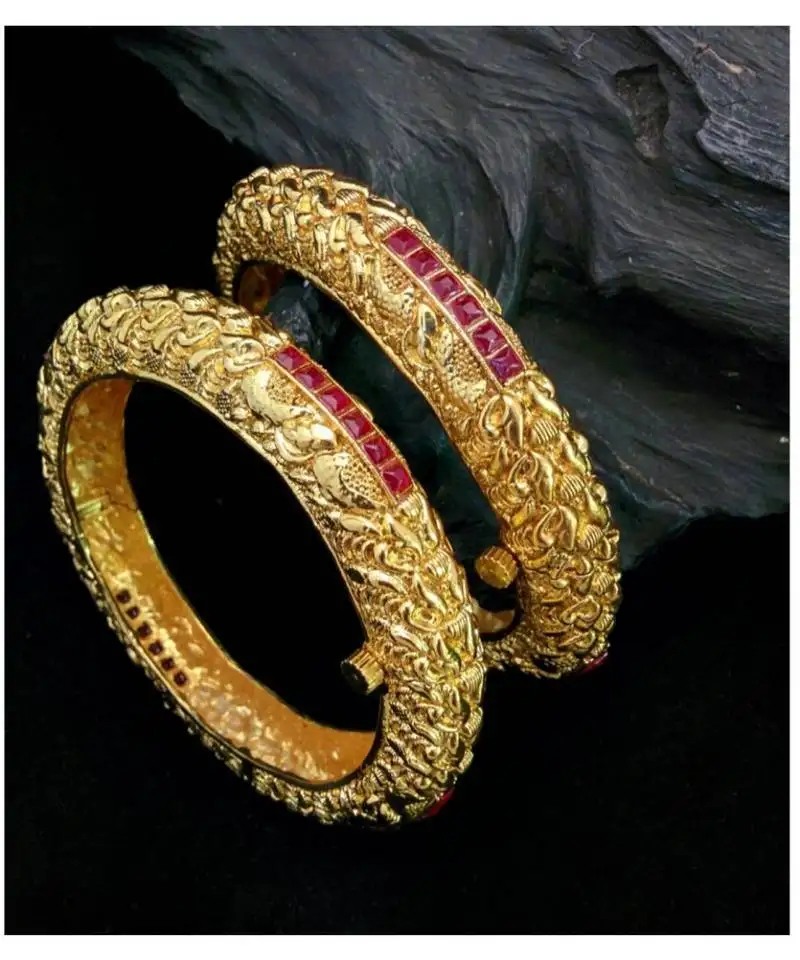 Matt finishing gold plated kada with openable skrew