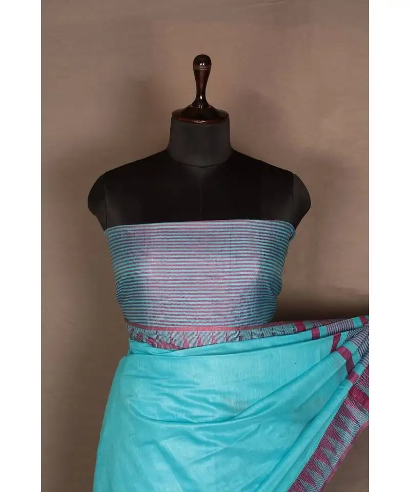 Blue handloom bhagalpuri viscose silk saree with blouse piece