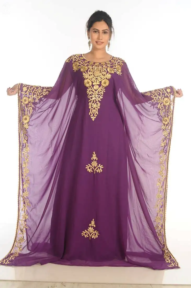 Sale !! elegant moroccan islamic party wear kaftan purple beach fancy modern floor length bell sleeve for women dress
