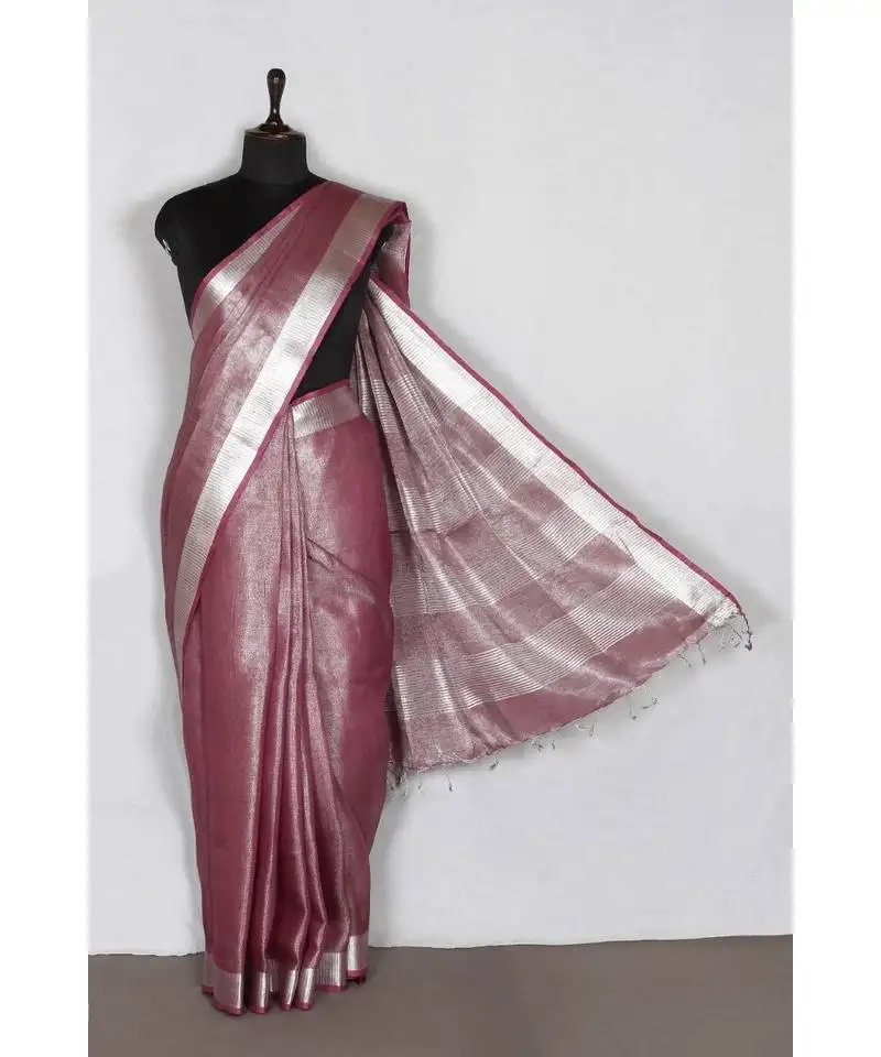 Purple handloom pure tissue linen saree with blouse piece