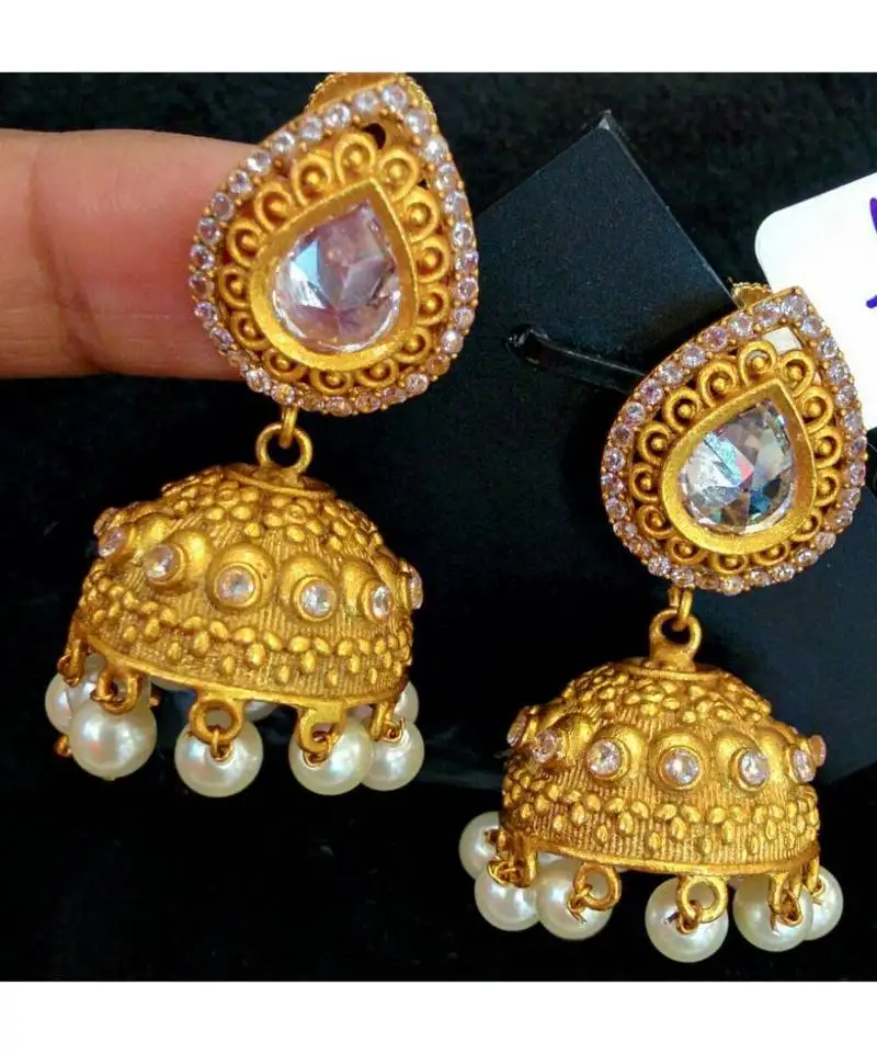 Mutt finishing gold plated jhumkas