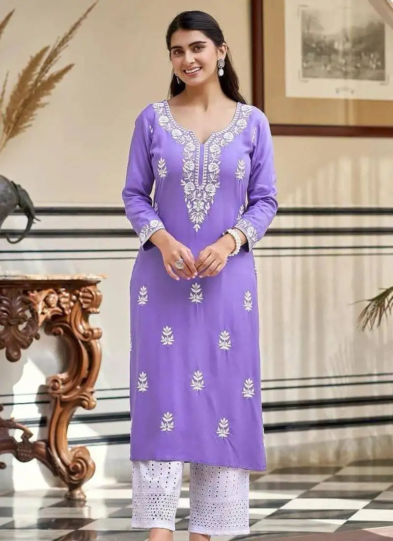 Beautiful embroidered chanderi fabric flared kurta, pant and dupatta set