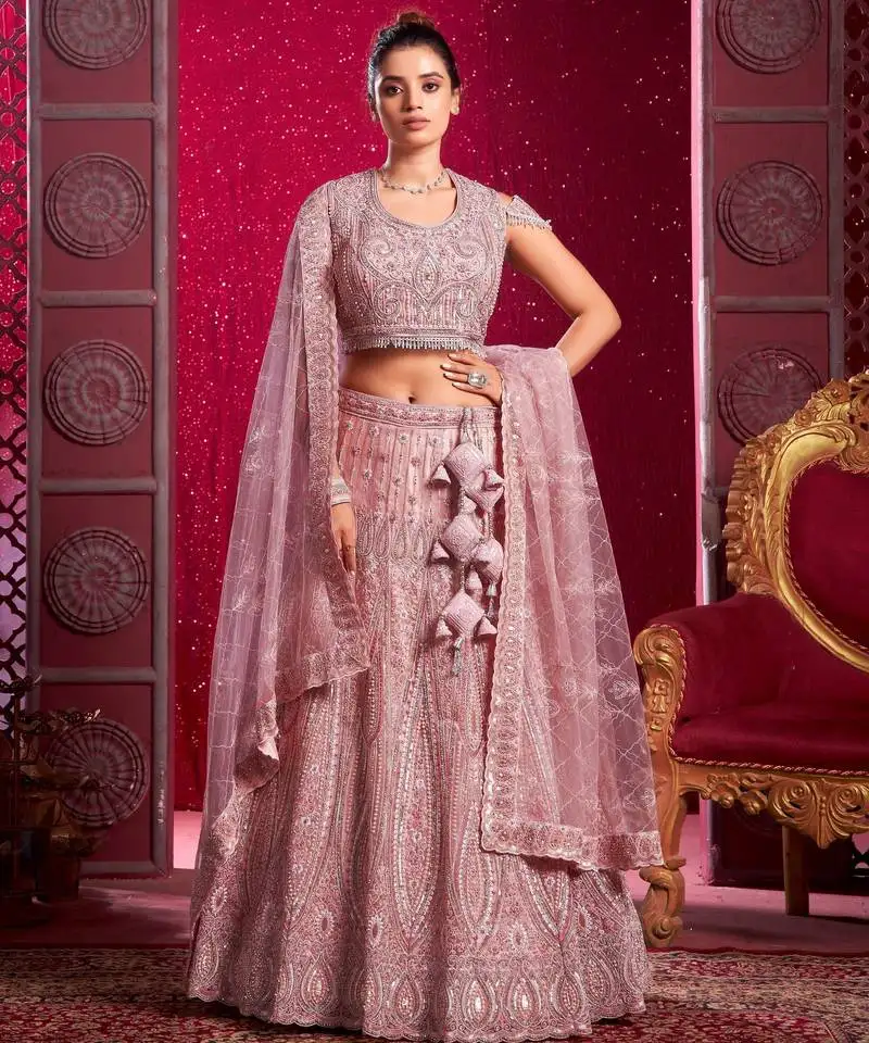 Blush peach pearl hand work lehenga choli