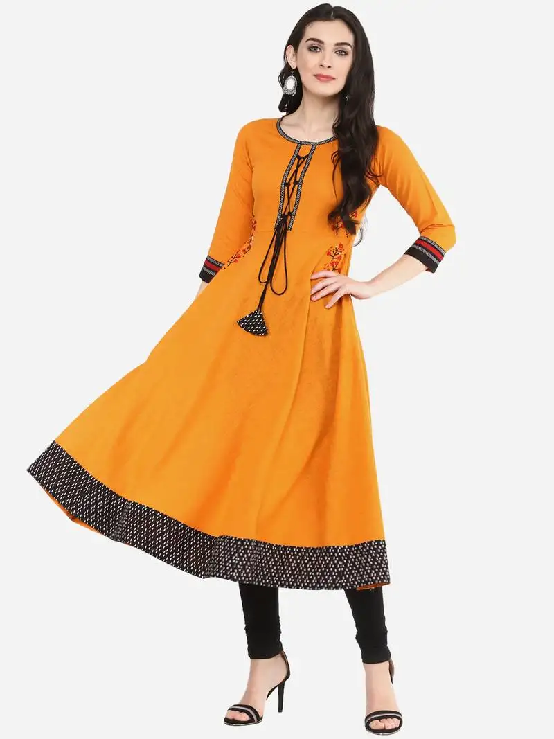 Women's cotton slub embroidered anarkali kurta