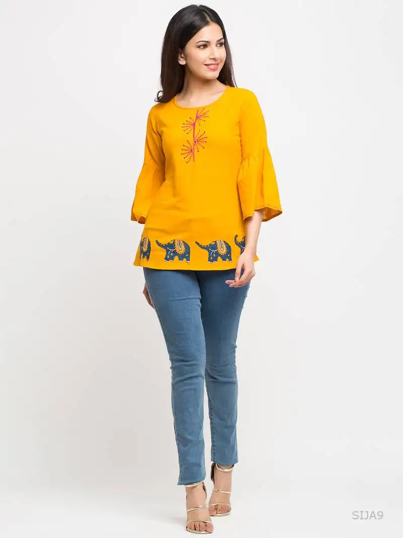 Women's yellow womens cotton patch work top