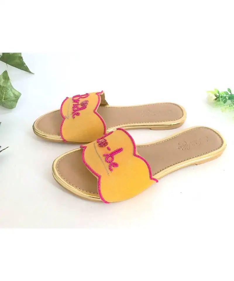 Yellow leather bride to be flats footwear