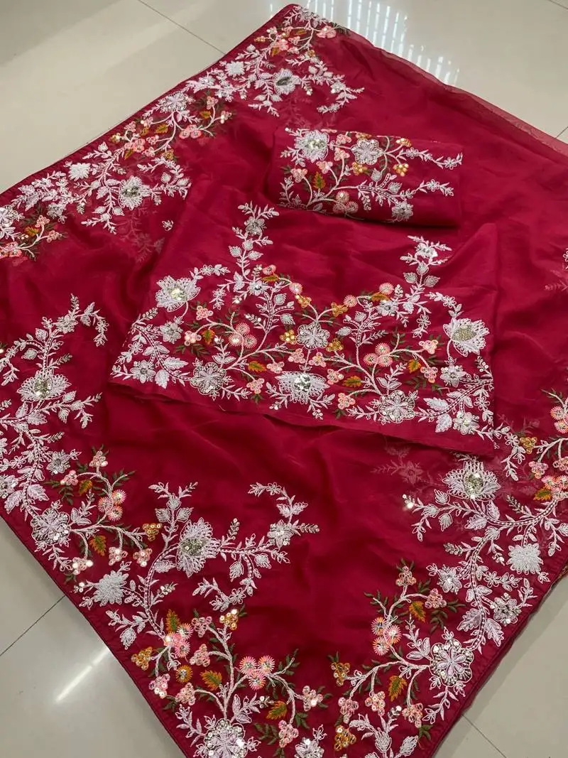 Pink party wear soft organza saree