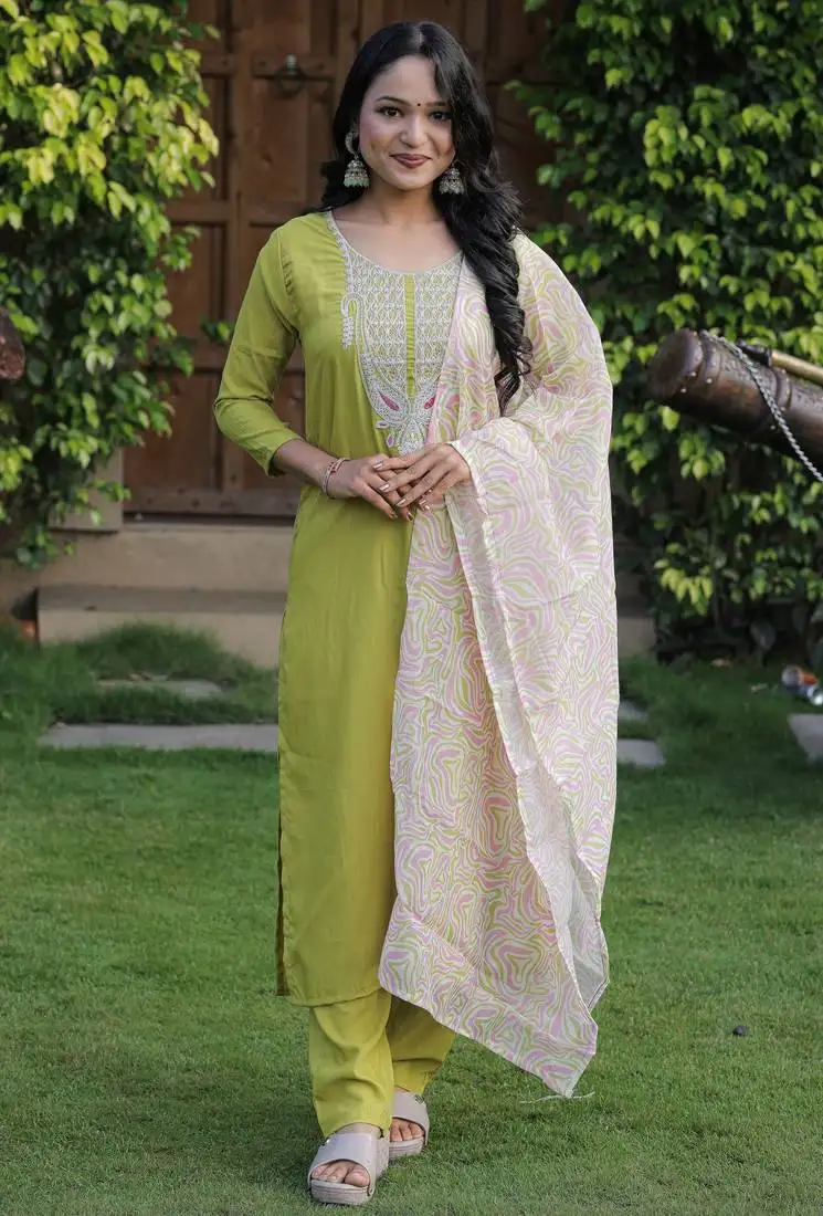 Elegant lemon yellow kurta set with printed dupatta festive & ethnic wear collection stitched