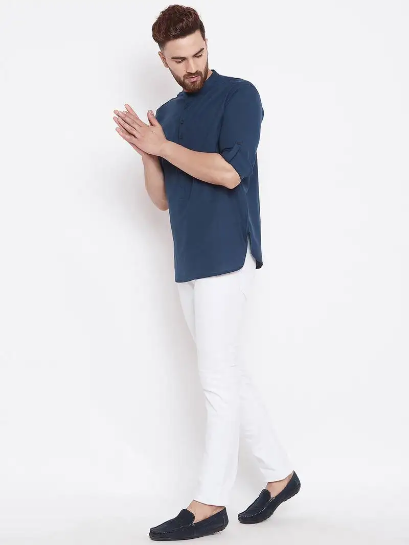 Black woven cotton men kurtas