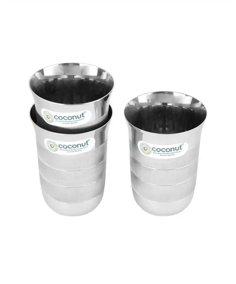 Coconut stainless steel a2 water glasses - set of 3 - capacity 250 ml each glass