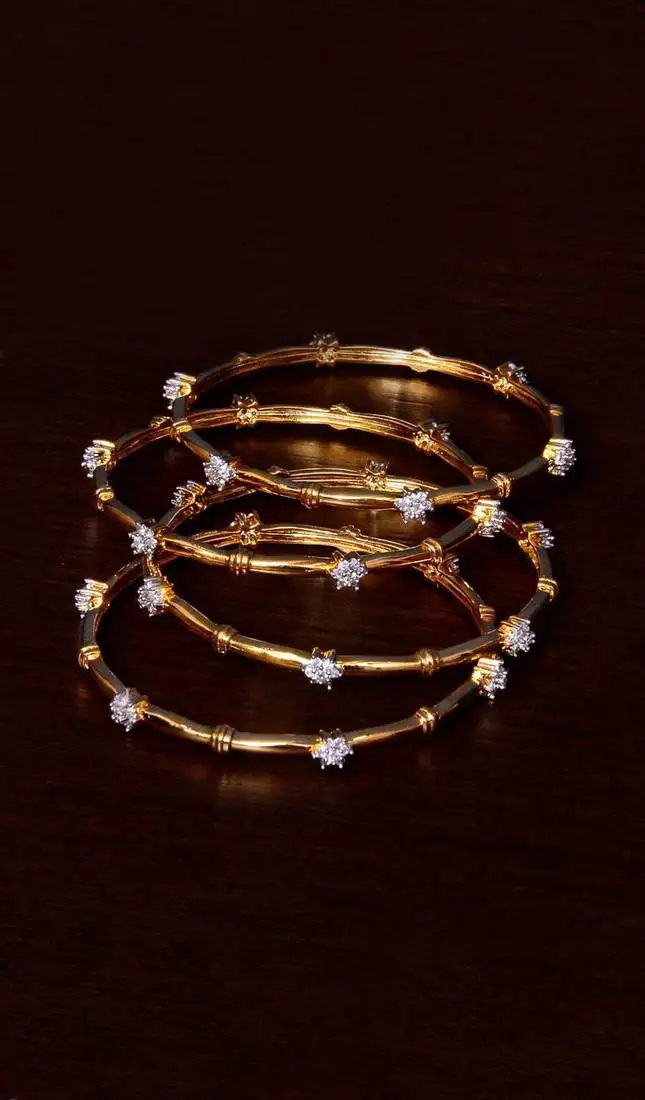 Pink pitch american diamond studded brass white gold plated bangles