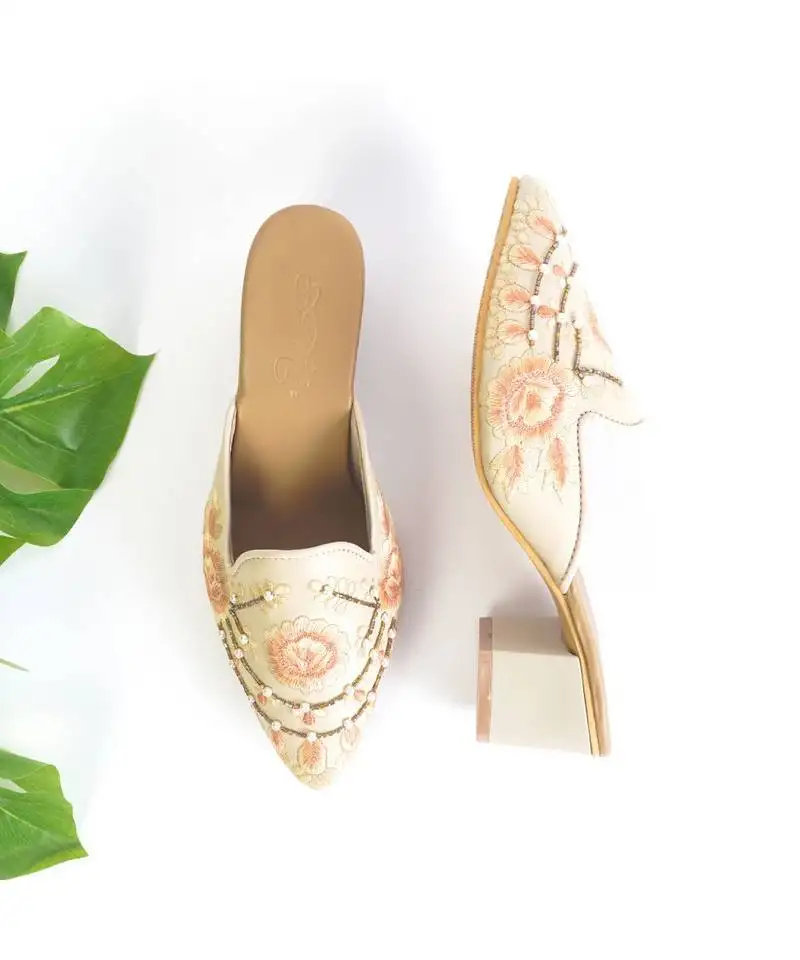 Saffron embellsihed mules with heel