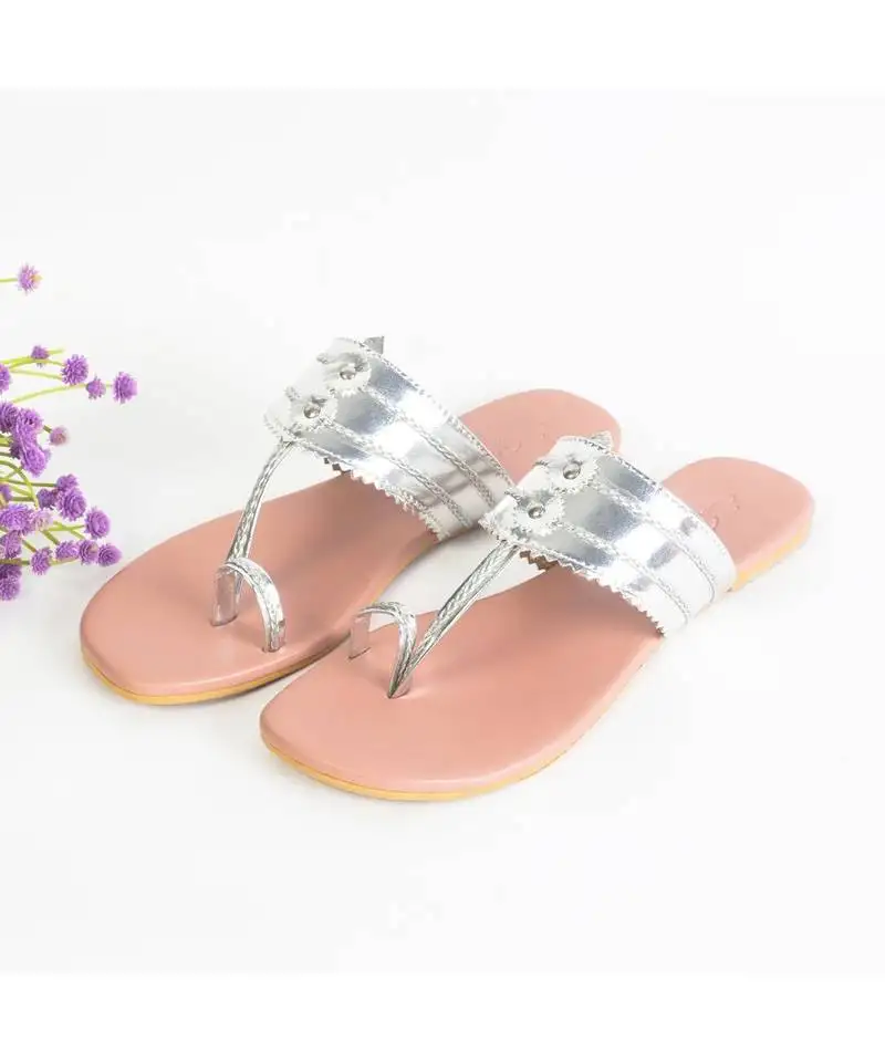Silver and nude pink kolhapuri falts