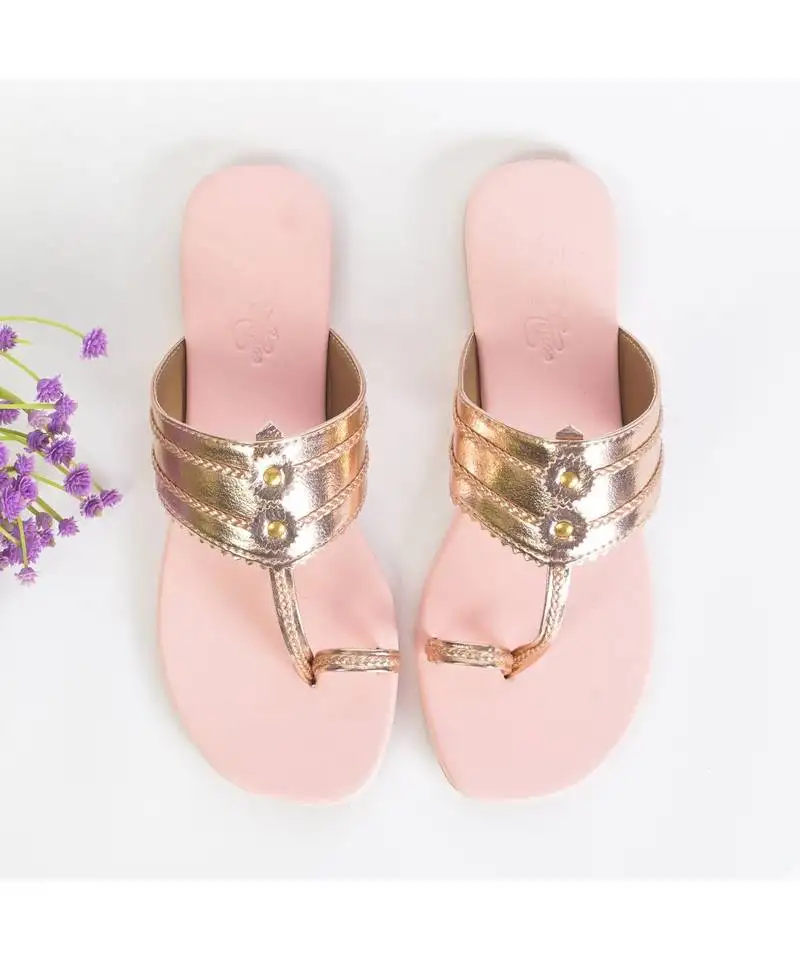 Rose gold and baby pink kolhapuri flats