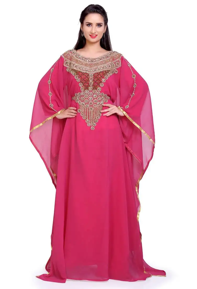 Glamorous pink designer stitched kaftan with stone & sequin handwork embroidered