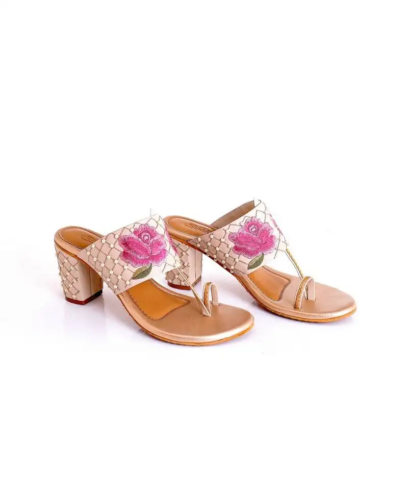 Fiona cr me kolhapuri heel sandals