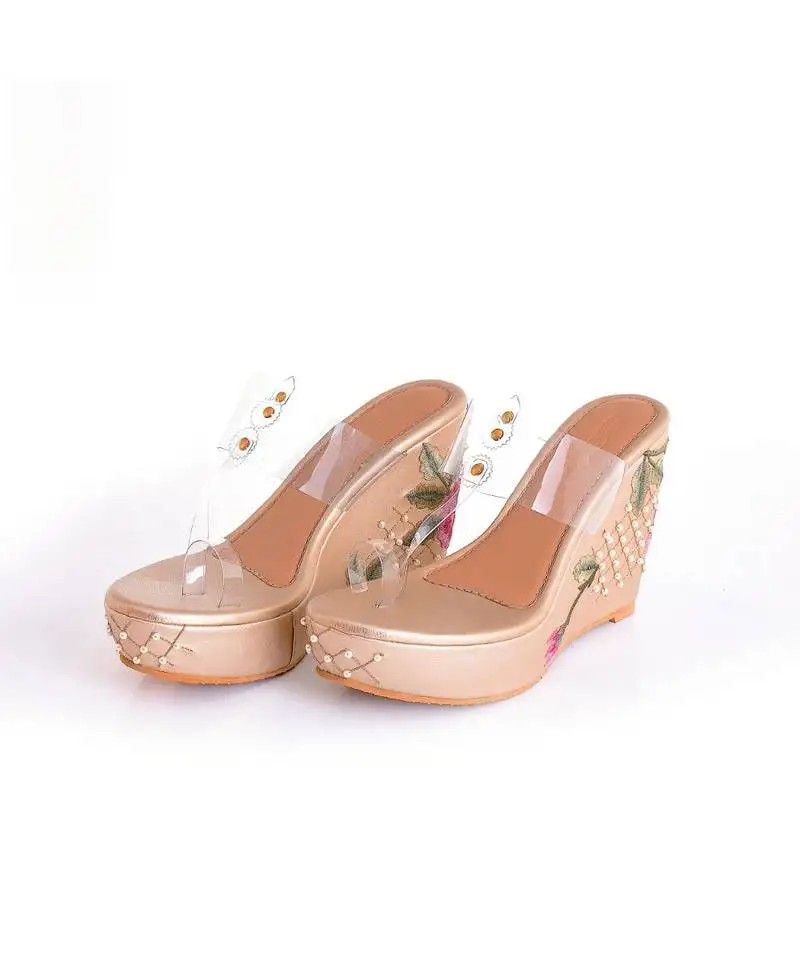 Fiona gold transparent kolhapuri wedges