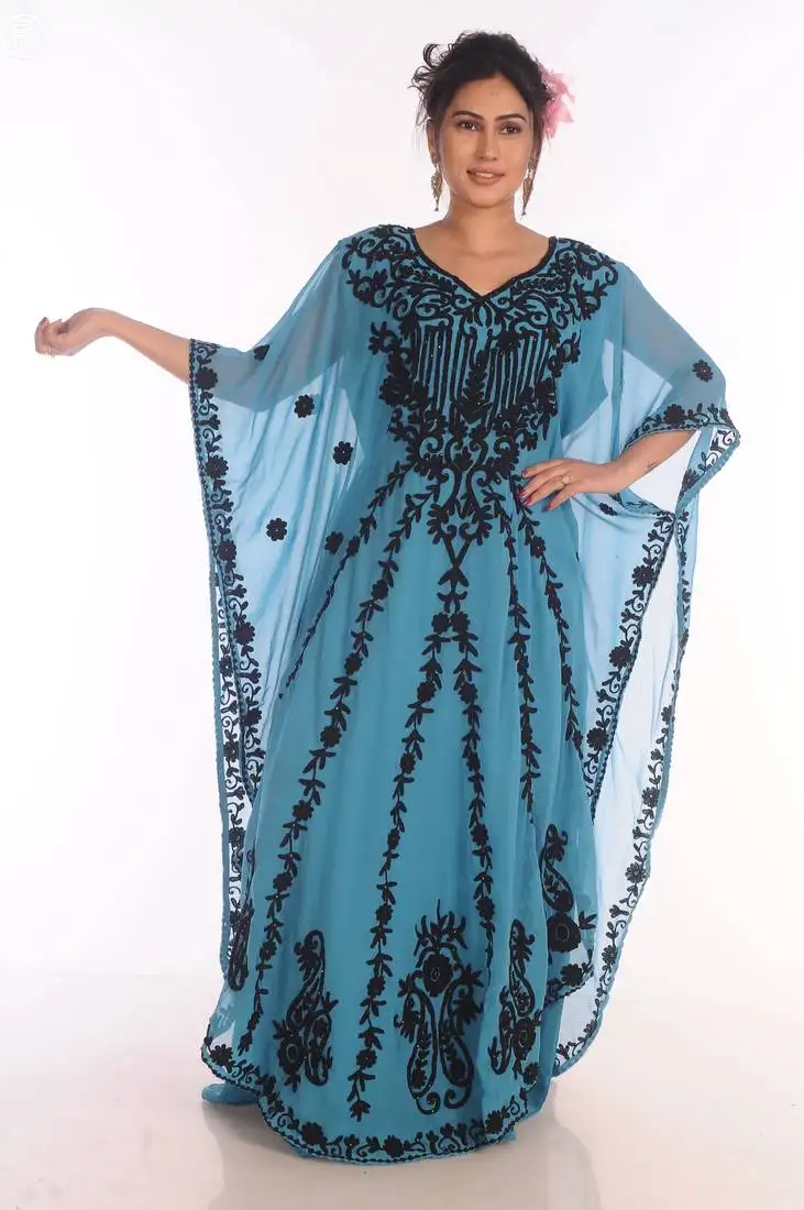 Ethnic maxi abaya moroccan islamic phirozy kaftan beach fancy modern floor length bell sleeve for women dress