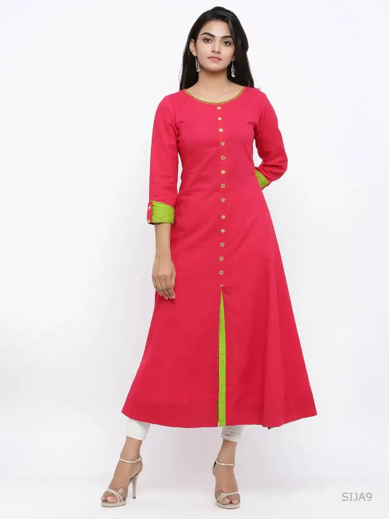 Women's cotton slub anarkali kurta (pink)