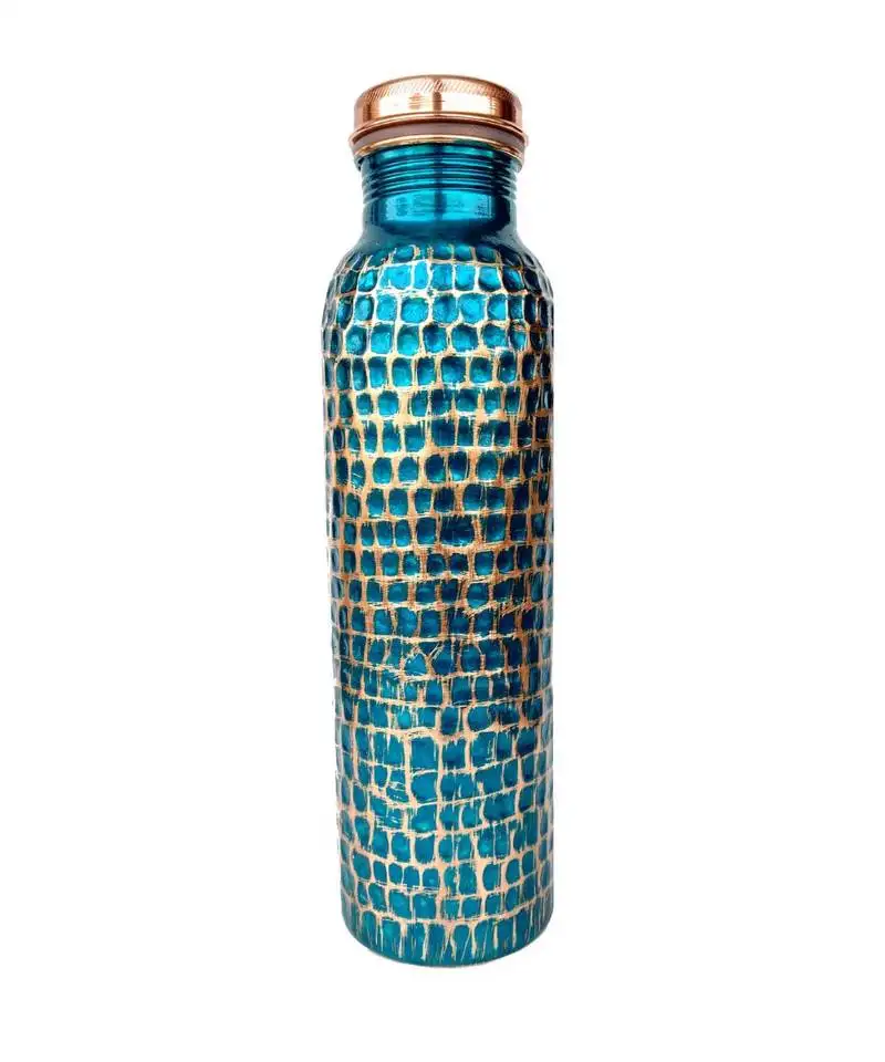 Pure copper hand hammered new creation textured capacity 33oz :: 950 ml for drinking water storage::Yoga bottle