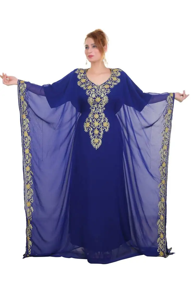 Royal blue aari stone work georgette islamic style beads embedded partywear kaftan long gown evening wear dubai kaftan